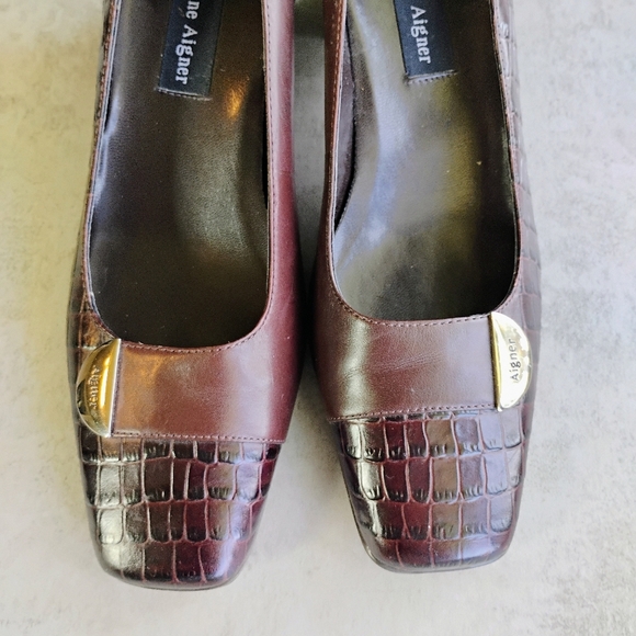 Etienne Aigner Maye Croc Embossed Leather Pumps Womens 7.5W Square Toe Office - Picture 3 of 13